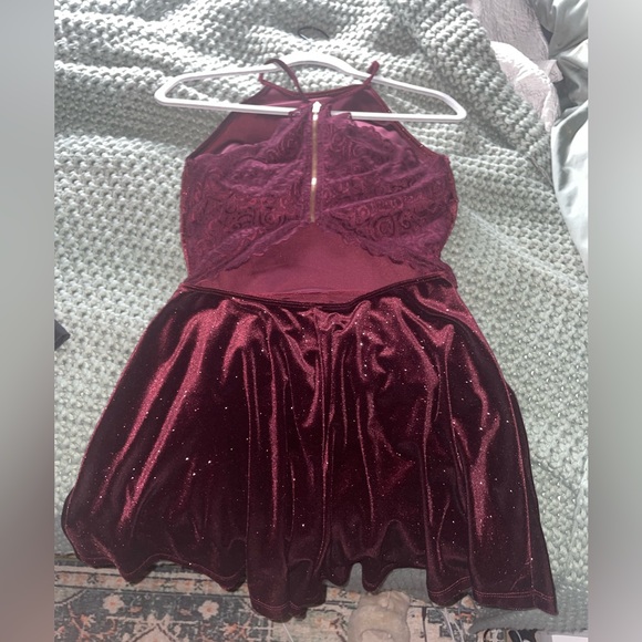 Burgundy Sparkle Romper Dress - Picture 2 of 3